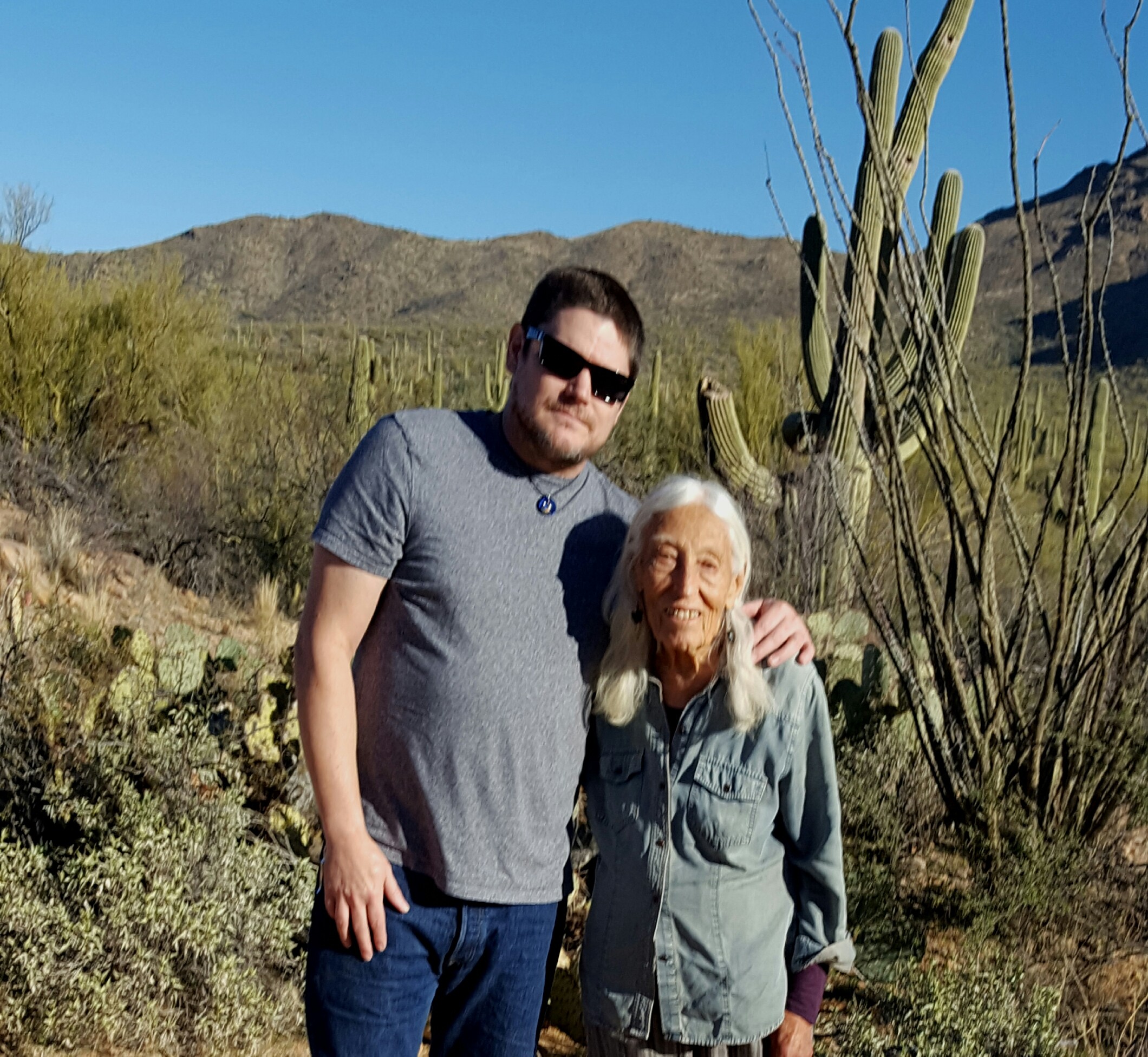 Author Byrd Baylor and her grandson Jesse pictured in 2020.